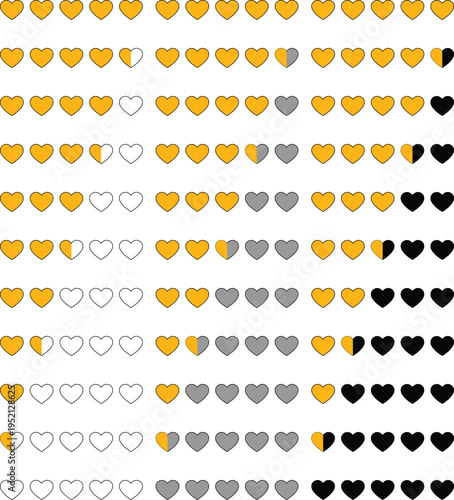 Yellow five love rating set of icons design	