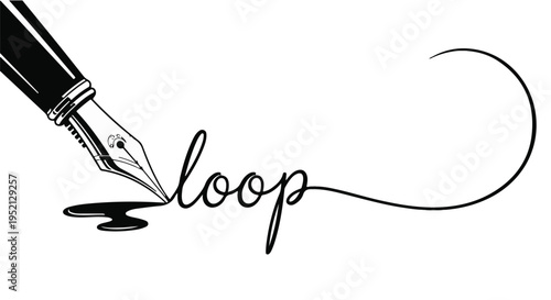 Elegant fountain pen creates a continuous loop of ink, symbolizing creativity and flow.