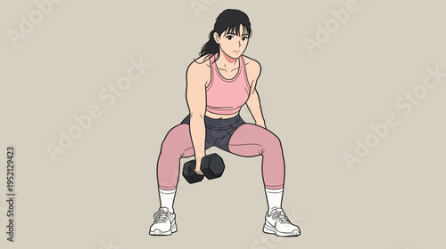 Woman lifts dumbbell in workout session focusing on strength training indoors