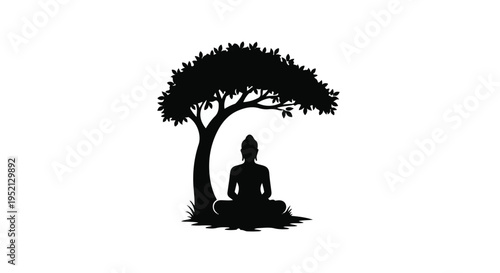 Serene silhouette of a person meditating under a tree, representing peace and enlightenment.