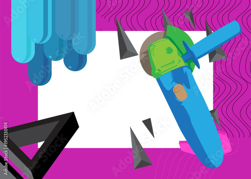 Angle grinder geometrical graphic retro theme background. Minimal geometric elements. Vintage abstract shapes vector illustration.