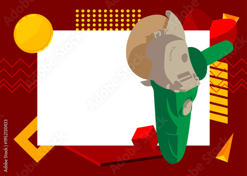 Angle grinder geometrical graphic retro theme background. Minimal geometric elements. Vintage abstract shapes vector illustration.