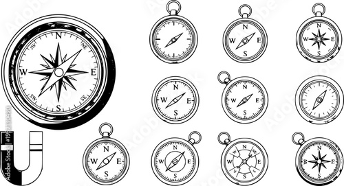 Gray compass icon. Vector illustration