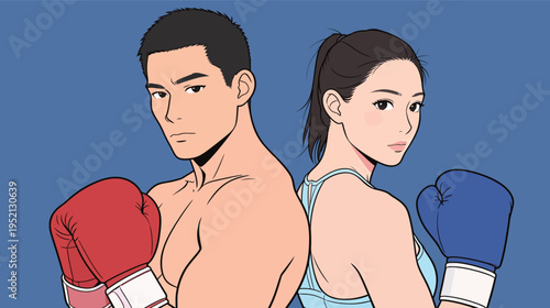 Boxers get ready for a match wearing gloves and showing determination on their faces