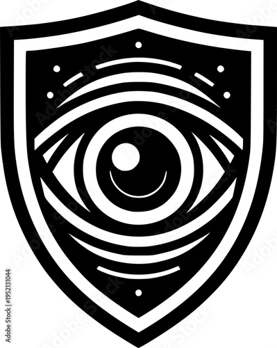 The Observing Emblem: A bold emblem featuring a watchful eye encased within a shield, symbolizing vigilance, protection, and visionary insight.