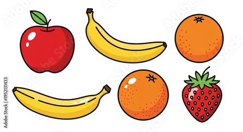 Assortment of Fresh Fruits Including Apple Banana Orange Strawberry.
