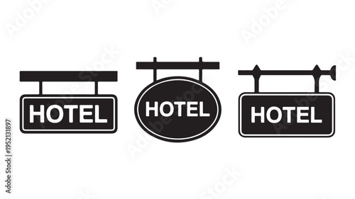 Minimalist black and white icons representing a hotel sign, showcasing diverse styles for easy recognition and branding needs