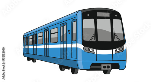 Cartoon illustration of a blue subway train with multiple windows