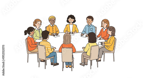 Diverse group of people sitting around a table in a meeting