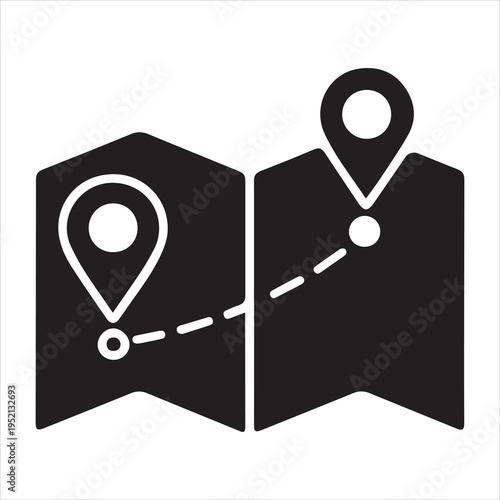 Black map icon with location pin symbol, simple vector illustration for navigation, travel, and GPS design concepts.