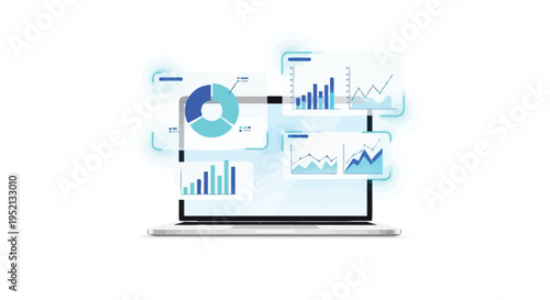 Data Visualization: A modern laptop displays intricate charts and graphs, offering an in-depth exploration of business analytics and showcasing the power of data-driven insights.