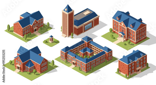 Isometric city houses and street buildings in Vilnius illustration