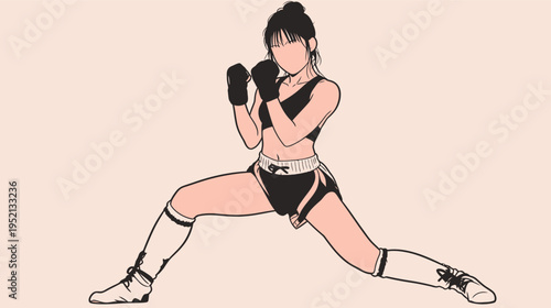 Female fighter practicing stance in a training session during daytime