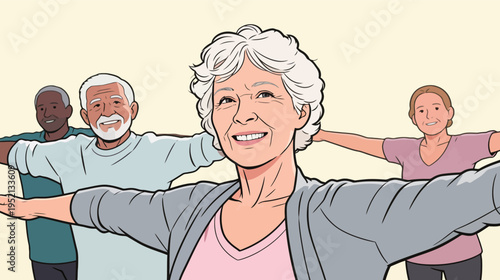 Older adults participate in a group exercise session in a community center during the day