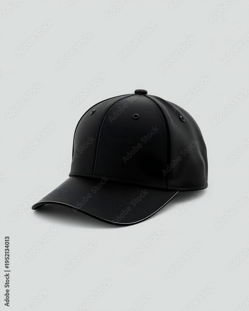 Fototapeta premium Simple black baseball cap on a light gray background