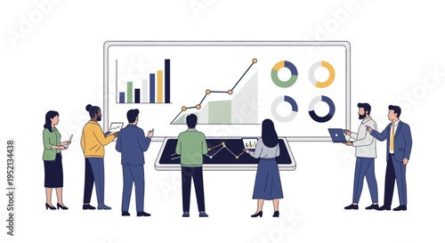 Data Analysis Team: A team of professionals is engaged in collaborative data analysis, a visual depiction of teamwork, innovation, and strategic insights.