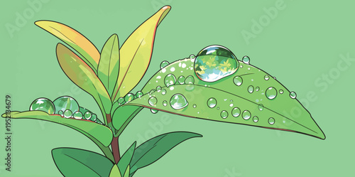 Water droplets rest on green leaves in a garden setting during daytime capturing nature's beauty and freshness