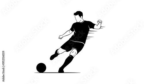 Minimal soccer player kicking ball silhouette modern sports vector illustration