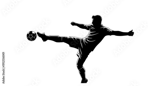 Soccer player kicking ball silhouette dynamic athletic pose vector illustration