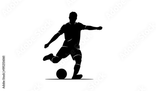 Dynamic man kicking soccer ball silhouette sports action vector illustration