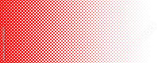 Red square pixel halftone gradient texture. Fading checkered gradation wallpaper. Abstract vanishing comic pop art backdrop. Bright squared dot background. Vector repeated raster effect overlay