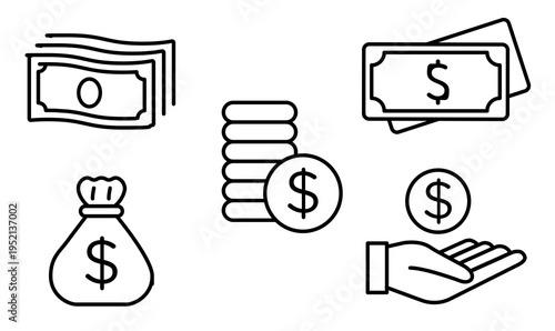 Finance and Money line icons set. Finance Outline icons collection. Business, Money, invoice, Profit, Investment, loan symbols. Stock Vector