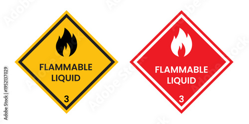 Flammable gas 2 signs icon set. explosive danger gas safety vector symbol sticker. oxygen tank fire warning pictogram in red, yellow, and black color.