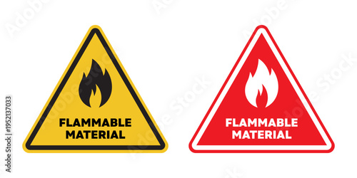 Flammable gas 2 signs icon set. explosive danger gas safety vector symbol sticker. oxygen tank fire warning pictogram in red, yellow, and black color.