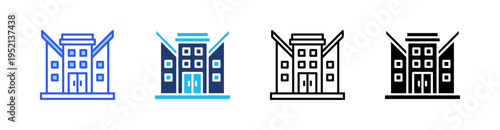 Office Building Multi Style Icon Set Vector 