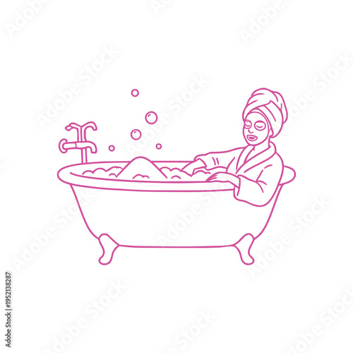 Woman taking bath relaxing line icon. Vector illustration isolated on white background.
