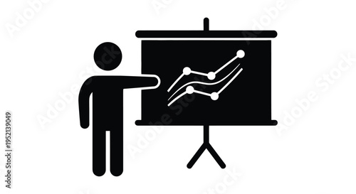 Vector illustration monochrome person presenting graph on board in minimal style with white background