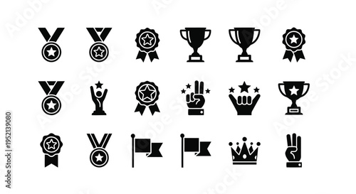 Vector illustration monochrome minimal set of achievement icons and symbols for awards and recognition