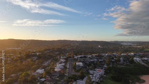 Aerial View of Warriewood Beach and Coastal Cliffs, Northern Beaches Sydney NSW Australia at Golden Hour