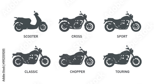 Vector illustration of Various Motorcycle Types on White Background