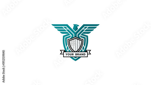 A modern and stylized eagle crest logo with shield and banner, representing strength, protection, and achievement