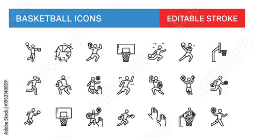 Vector illustration of Colorful Basketball Icons Set with and Various Actions