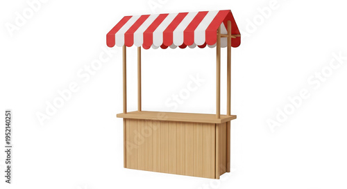 Vintage-style ice cream or snack stand with striped awning and wooden base