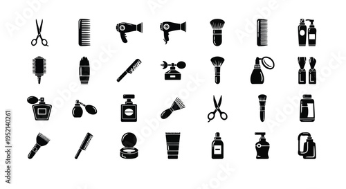 Vector illustration of Various Hairdressing and Beauty Salon Icons on White Background