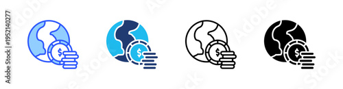Global Economy Multi Style Icon Set Vector 