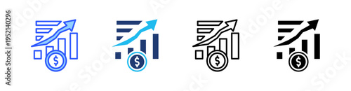 Economic Growth Multi Style Icon Set Vector 