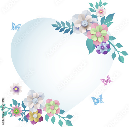 Floral circle frame with flowers leaves and butterflies isolated on white background, decorative wedding invitation border design for greeting cards feminine branding and spring template PNG