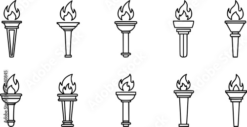 Torch icon. Black torch icons in flat design. Vector illustration.