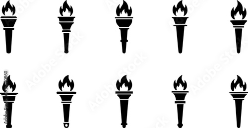 Torch icon. Black torch icons in flat design. Vector illustration.