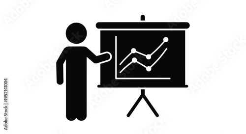 Vector illustration monochrome person presenting graph on board in minimal style with white background