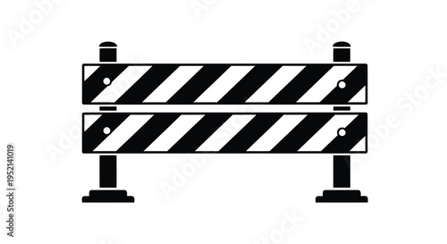 Vector illustration monochrome minimal barrier with black and white striped signs isolated on white background