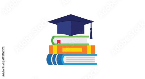 Vector illustration detailed colorful graduation cap on stack of books education symbol