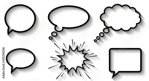 Collection of speech bubbles and thought bubbles with shadows.