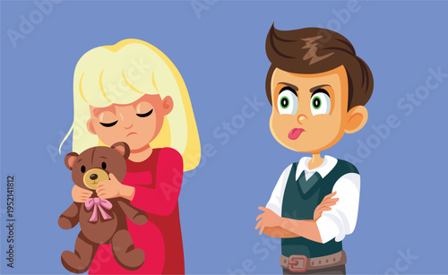 Boy Sticks Out Tongue and Behaves Badly with a Colleague. Schoolmates misbehave and tease a colleague making her uncomfortable