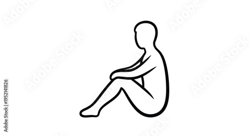 Vector illustration monochrome sitting person with bent knees and arms isolated on white background