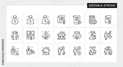 Vector illustration of Colorful Financial Icons Set with Gray, Yellow, Blue, and Green Elements
